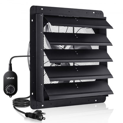 24 inch Shutter Exhaust Fan, Wall Mounted Attic Vent Fan with Variable Speed Controller, 4800 CFM, AC Motor, Heavy-duty Steel, Low Noise for Shed, Garage, Greenhouse Ventilation Cooling, Black