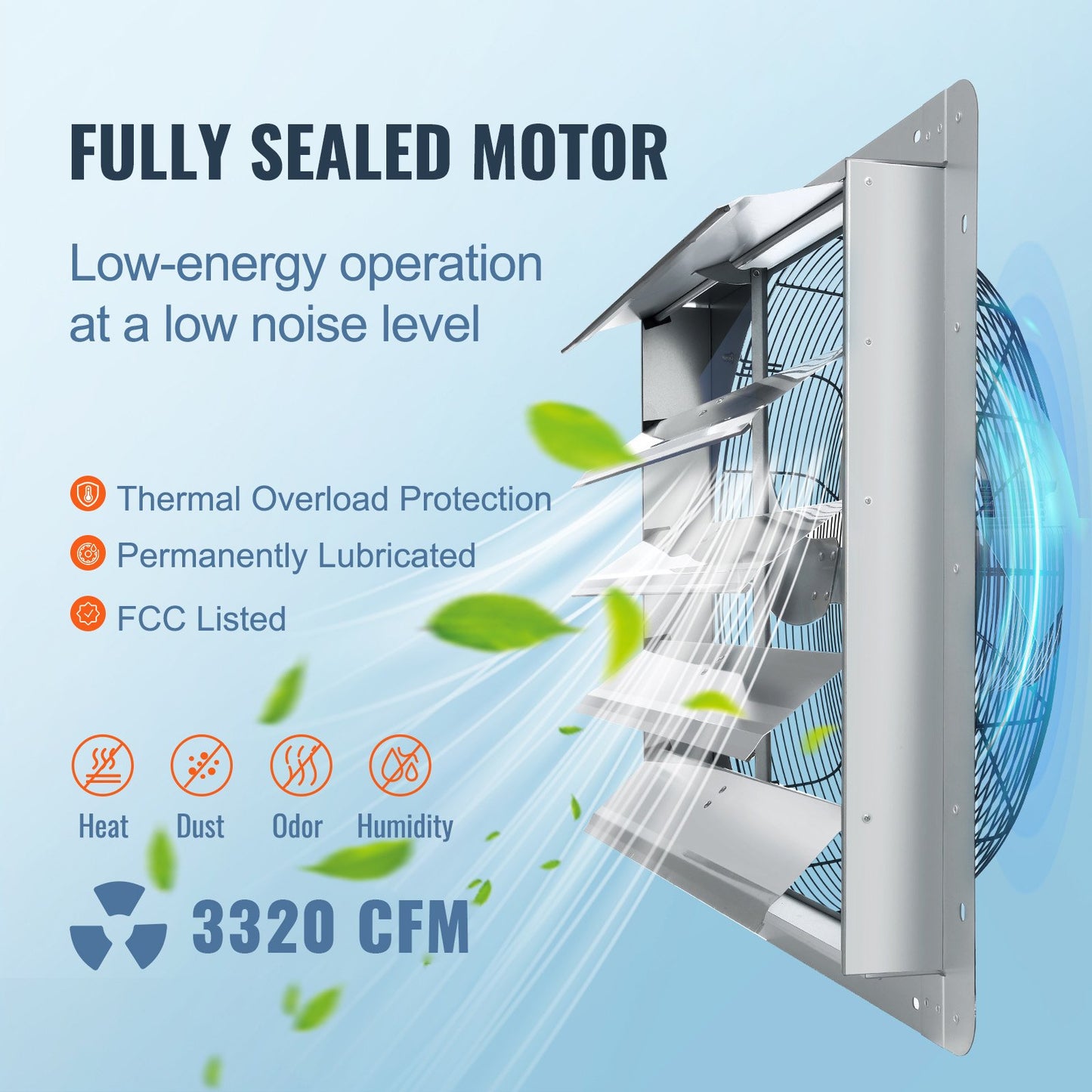 24'' Shutter Exhaust Fan, High-speed 3320 CFM, Aluminum Wall Mount Attic Fan with AC-motor, Ventilation and Cooling for Greenhouses, Garages, Sheds, Shops, FCC