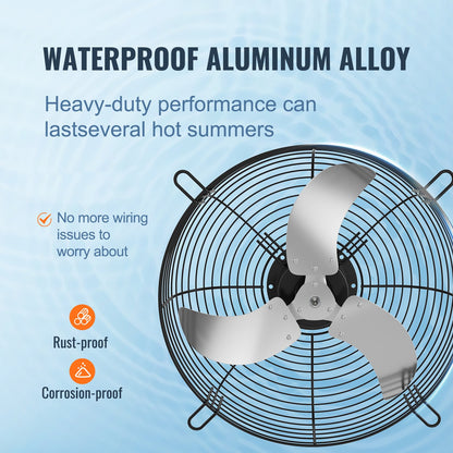 24'' Shutter Exhaust Fan, High-speed 3320 CFM, Aluminum Wall Mount Attic Fan with AC-motor, Ventilation and Cooling for Greenhouses, Garages, Sheds, Shops, FCC