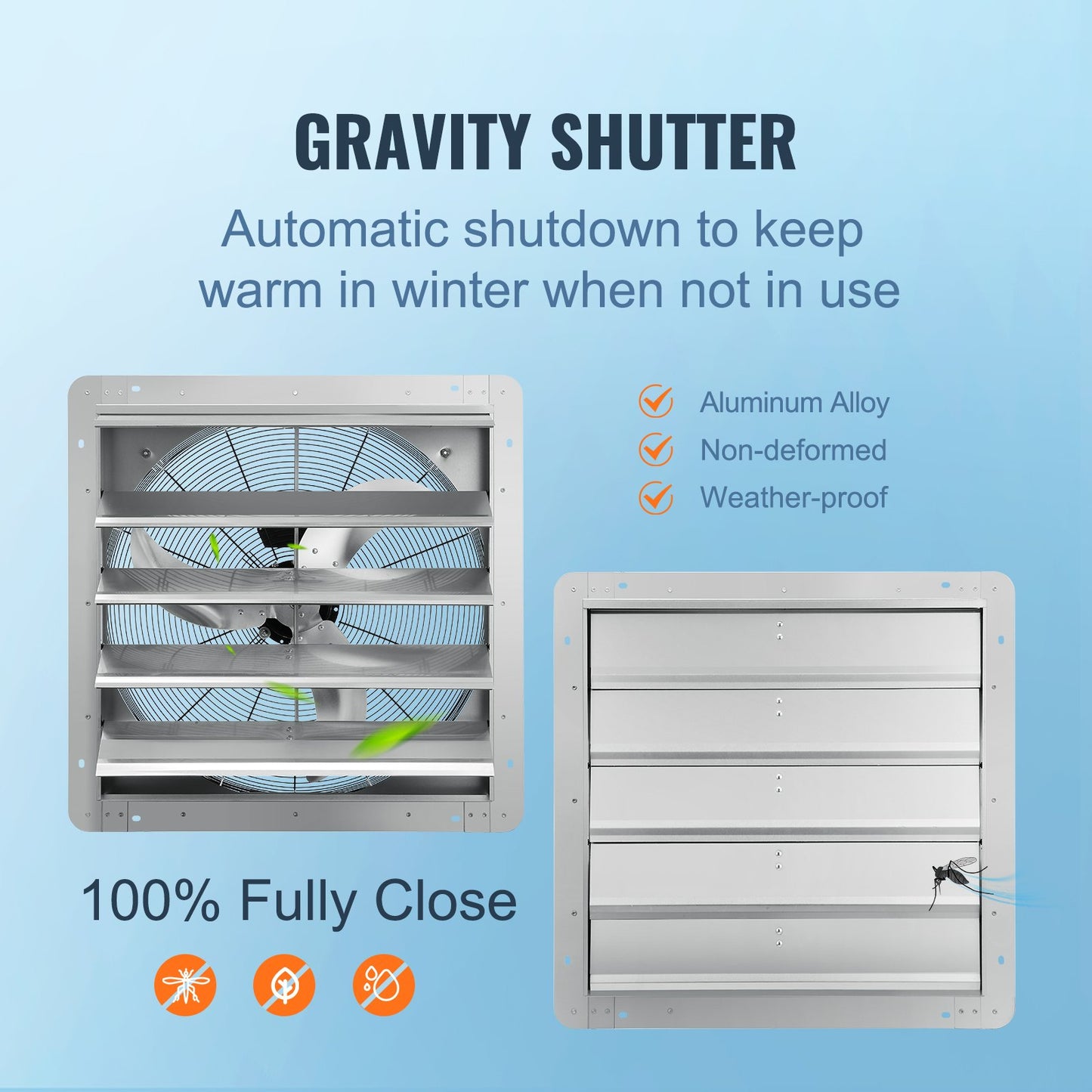 24'' Shutter Exhaust Fan, High-speed 3320 CFM, Aluminum Wall Mount Attic Fan with AC-motor, Ventilation and Cooling for Greenhouses, Garages, Sheds, Shops, FCC