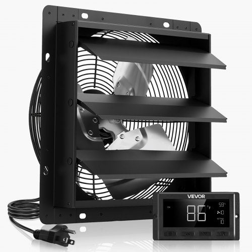 10 inch Shutter Exhaust Fan, Wall Mounted Attic Vent Fan with Smart Programming Variable Speed Temperature Control, 1000 CFM,EC Motor,Timer, for Shed,Garage,Greenhouse Ventilation Cooling,Black