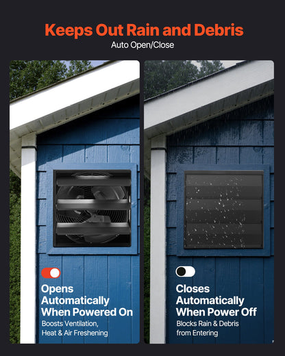 10 inch Shutter Exhaust Fan, Wall Mounted Attic Vent Fan with Smart Programming Variable Speed Temperature Control, 1000 CFM,EC Motor,Timer, for Shed,Garage,Greenhouse Ventilation Cooling,Black