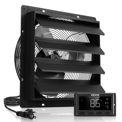 16 inch Shutter Exhaust Fan, Wall Mounted Attic Vent Fan with Smart Programming Variable Speed Temperature Control, 2900 CFM,EC Motor,Timer, for Shed,Garage,Greenhouse Ventilation Cooling,Black
