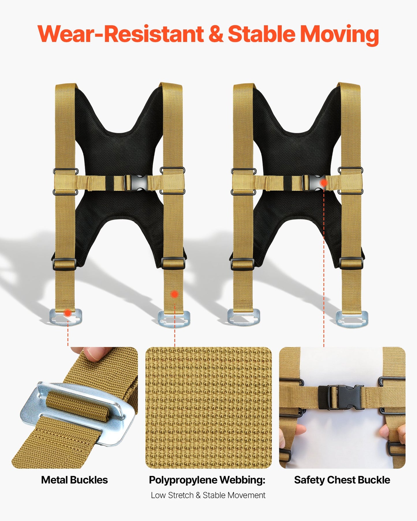 Moving Straps, Supports up to 1000 lbs, 2-Person Lifting and Moving System with 2 Harness Straps & 2 Load-bearing Straps, Adjustable Lifting Straps for Moving Furniture Appliances Mattresses