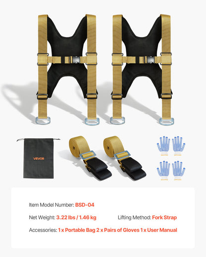 Moving Straps, Supports up to 1000 lbs, 2-Person Lifting and Moving System with 2 Harness Straps & 2 Load-bearing Straps, Adjustable Lifting Straps for Moving Furniture Appliances Mattresses