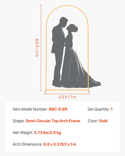 Arch Backdrop Stand, 6.6 x 3.3 ft, Stable Structure, Easy Assembly, 1 Piece Gold Metal Arch Backdrop Stand for Wedding, Birthday Party, Graduation, Holiday Celebration, and Ceremony Decoration