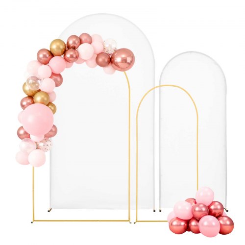Arch Backdrop Stand, Set of 2, 7.2 ft and 6 ft, Stable Structure, Easy Assembly, Gold Metal Arch Backdrop Stand with Cover for Wedding, Birthday Party, Celebration, and Ceremony Decoration