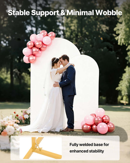 Arch Backdrop Stand, Set of 2, 7.2 ft and 6 ft, Stable Structure, Easy Assembly, Gold Metal Arch Backdrop Stand with Cover for Wedding, Birthday Party, Celebration, and Ceremony Decoration