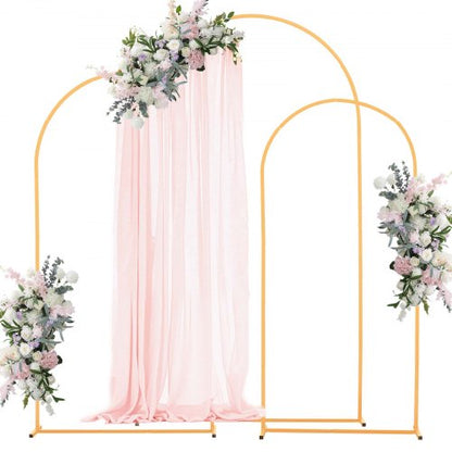 Arch Backdrop Stand, Set of 3, 7.2/6.6/6 ft, Stable Structure, Easy Assembly, Gold Metal Arch Backdrop Stand for Wedding, Birthday Party, Graduation, Holiday Celebration, and Ceremony Decoration