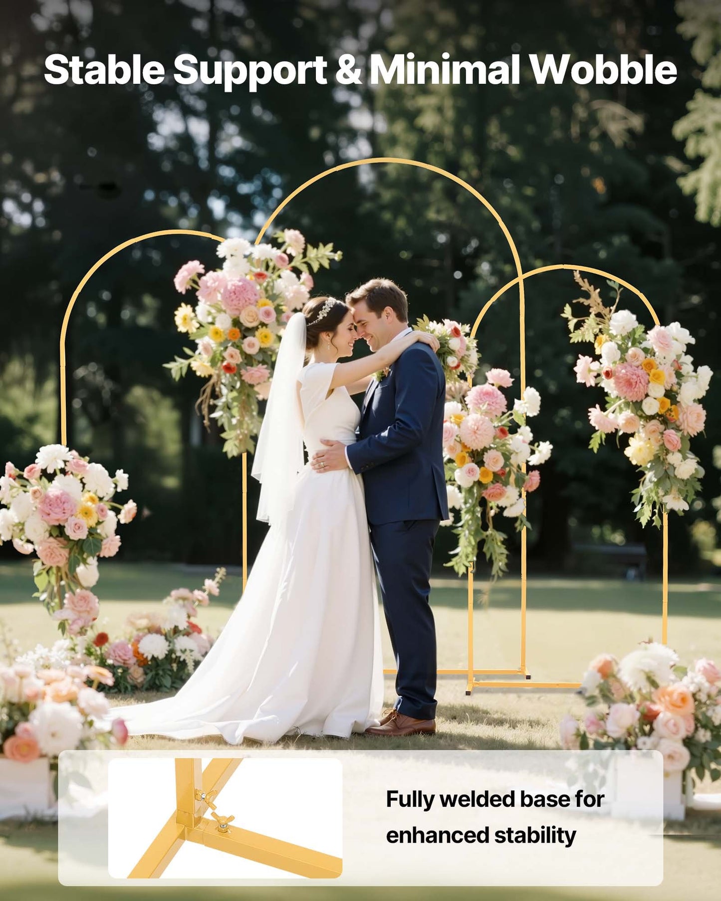 Arch Backdrop Stand, Set of 3, 7.2/6.6/6 ft, Stable Structure, Easy Assembly, Gold Metal Arch Backdrop Stand for Wedding, Birthday Party, Graduation, Holiday Celebration, and Ceremony Decoration