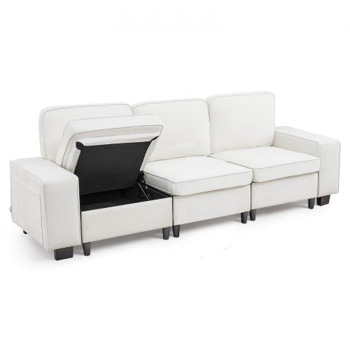 100-Inch Modular 3-Seater Sofa – Comfy Couch with Deep Seats & Hidden Storage, Modern Design for Living Room, Apartment, or Office, White