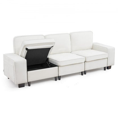 100-Inch Modular 3-Seater Sofa – Comfy Couch with Deep Seats & Hidden Storage, Modern Design for Living Room, Apartment, or Office, White