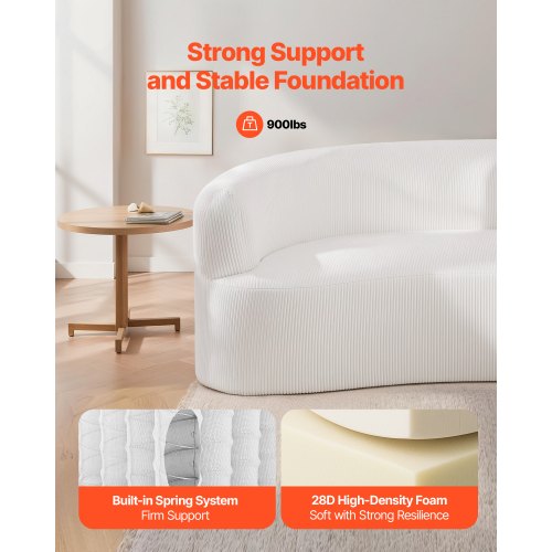 2840 mm böjd modulsoffa, modern lyxig sektionssoffa med 4 kuddar, överdimensionerad molnplyschmanchestersoffa med bred djup sits, för vardagsrum, sovrum, lägenhet, kontor, vit |  EU