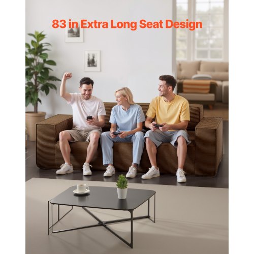 2110 mm Modern soffa, Bekväm manchestersoffa med djupa sitsar, Cloud-soffa med breda armstöd, Ingen montering krävs, Stor plyschsoffa Perfekt för vardagsrum, sovrum, lägenhet och kontor, Brun |  EU