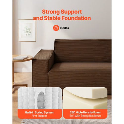 2110 mm Modern soffa, Bekväm manchestersoffa med djupa sitsar, Cloud-soffa med breda armstöd, Ingen montering krävs, Stor plyschsoffa Perfekt för vardagsrum, sovrum, lägenhet och kontor, Brun |  EU