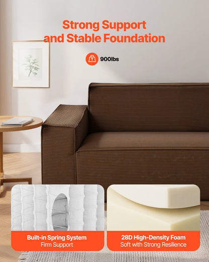 3-Seater Sofa in a Box, 83-Inch No Assembly Corduroy Couch with Memory Foam, Deep Seats for Living Room, Apartment, or Office, Brown