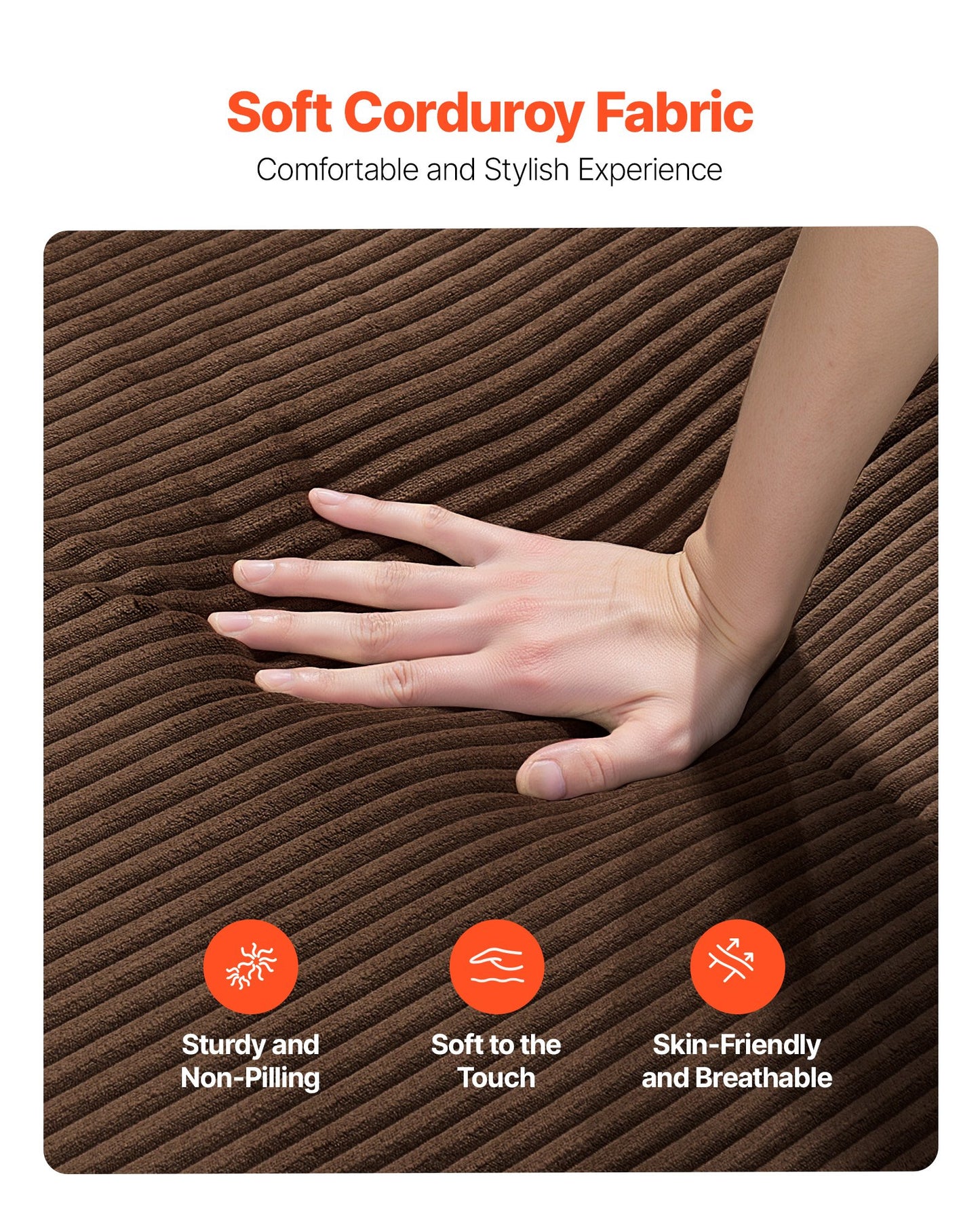 3-Seater Sofa in a Box, 83-Inch No Assembly Corduroy Couch with Memory Foam, Deep Seats for Living Room, Apartment, or Office, Brown