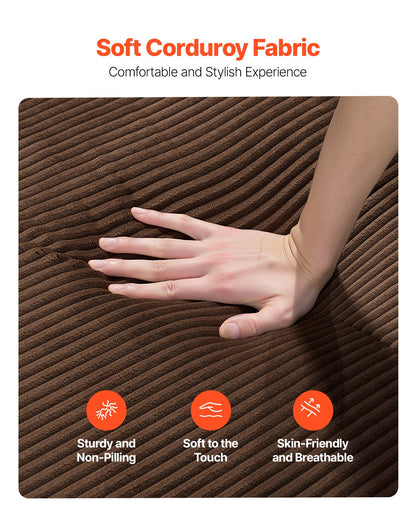 3-Seater Sofa in a Box, 83-Inch No Assembly Corduroy Couch with Memory Foam, Deep Seats for Living Room, Apartment, or Office, Brown