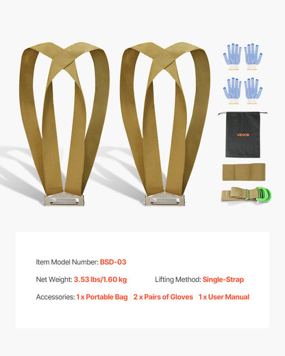 Moving Straps, 2-Person Lifting and Moving System with 2 Harness Straps, 1 Load-bearing Strap & 1 Handheld Strap, Adjustable Lifting Shoulder Straps Move Furniture Appliances Mattresses