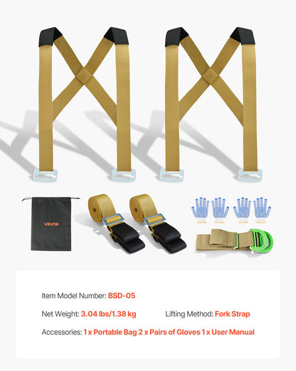 Moving Straps, 2-Person Lifting and Moving System with 2 Harness Straps, 2 Load-bearing Straps & 1 Handheld Strap, Adjustable Lifting Shoulder Straps Move Furniture Appliances Mattresses