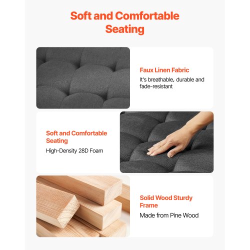 Stort fyrkantigt ottomanskt soffbord, 34,5 tums tuftat soffbord med massivt trähylla, linneklädd fotstödsottoman för sovrum vardagsrum, 400 kg, mörkgrå |  EU