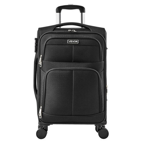 Softside Expandable Luggage with Spinner Wheels, 20-Inch Softside Carry on Luggage, Lightweight Checked Suitcase with Expandable Zippered Pocket and TSA Lock, Black