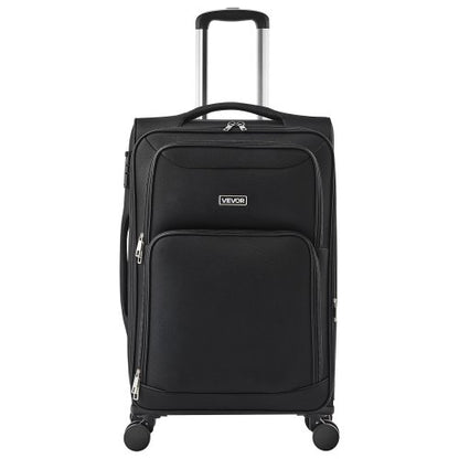 Softside Expandable Luggage with Spinner Wheels, 24-Inch Softside Checked Medium Luggage, Lightweight Checked Suitcase with Expandable Zippered Pocket and TSA Lock, Black