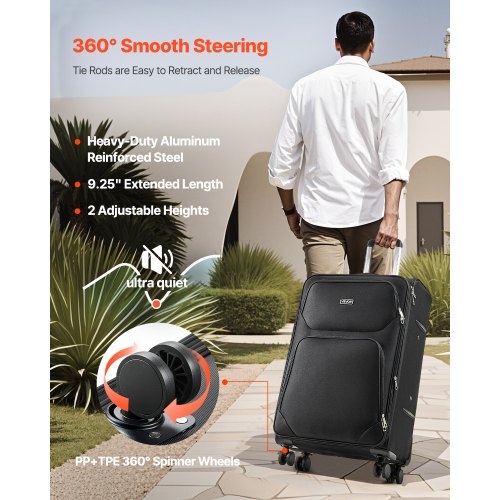 71 cm soft expandable suitcase with spinner wheels, checkered, black | EU