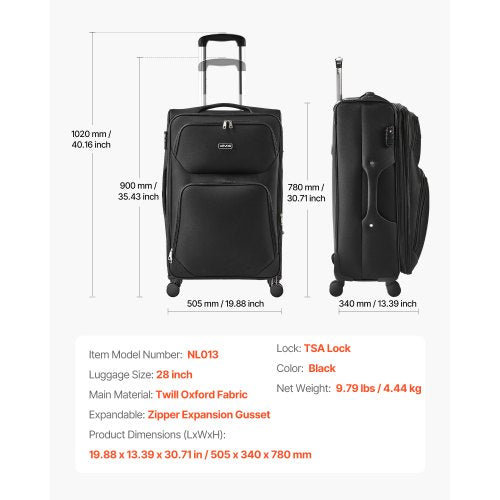 71 cm soft expandable suitcase with spinner wheels, checkered, black | EU