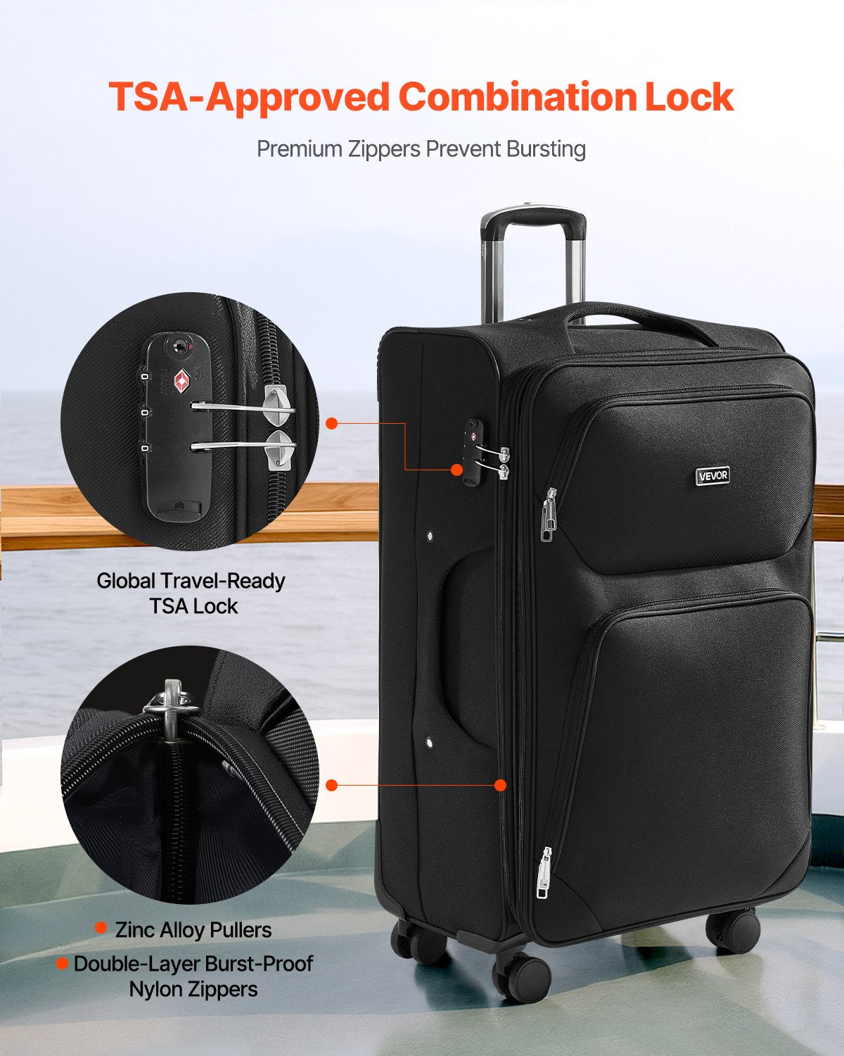 Softside Expandable Luggage with Spinner Wheels, 28-Inch Softside Checked Large Luggage, Lightweight Checked Suitcase with Expandable Zippered Pocket and TSA Lock, Black