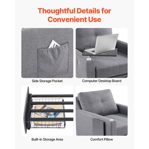 Bäddsoffa med sidoficka, kudde, skrivbordsbräda, 5 justerbara ryggstöd |  EU
