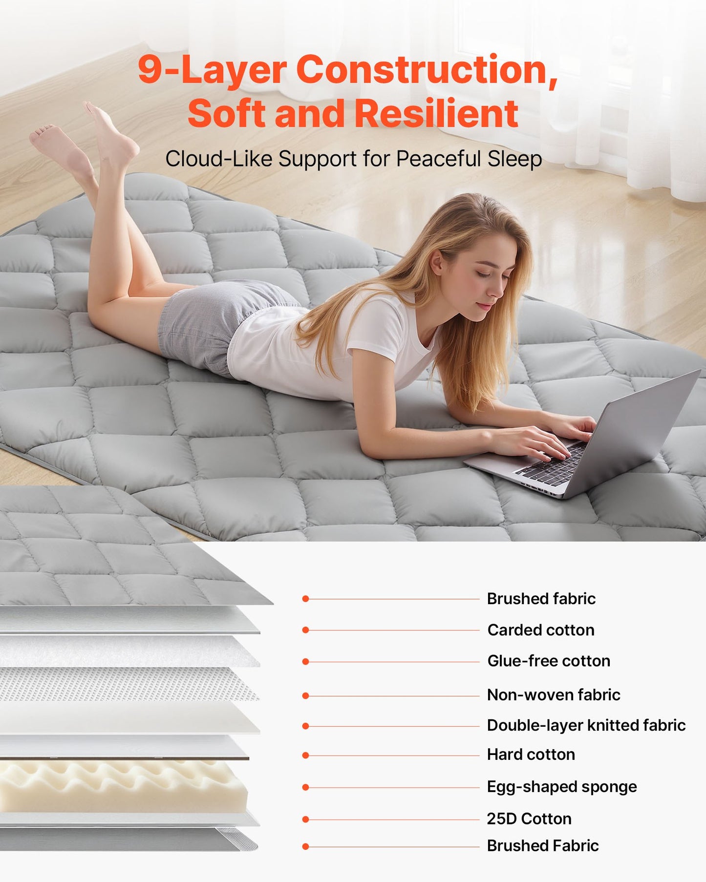 Japanese Tatami Mat, Twin Size Foldable Japanese Tatami Mattress, Futon Mattress with Storage Bag & Fastener, 9-Layer Floor Mat for Sleeping, Dormitory, Meditation, Yoga, 80 x 39 x 2.5 in, Gray
