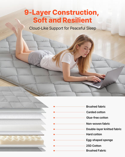 Japanese Tatami Mat, Twin Size Foldable Japanese Tatami Mattress, Futon Mattress with Storage Bag & Fastener, 9-Layer Floor Mat for Sleeping, Dormitory, Meditation, Yoga, 80 x 39 x 3.5 in, Gray