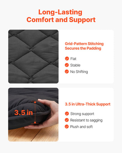 Japanese Tatami Mat, Full Size Foldable Japanese Tatami Mattress, Futon Mattress with Storage Bag & Fastener, 9-Layer Floor Mat for Sleeping, Dormitory, Meditation, Yoga, 80 x 54 x 3.5 in, Black