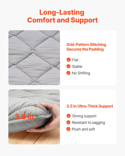 Japanese Tatami Mat, Full Size Foldable Japanese Tatami Mattress, Futon Mattress with Storage Bag & Fastener, 9-Layer Floor Mat for Sleeping, Dormitory, Meditation, Yoga, 80 x 54 x 3.5 in, Gray