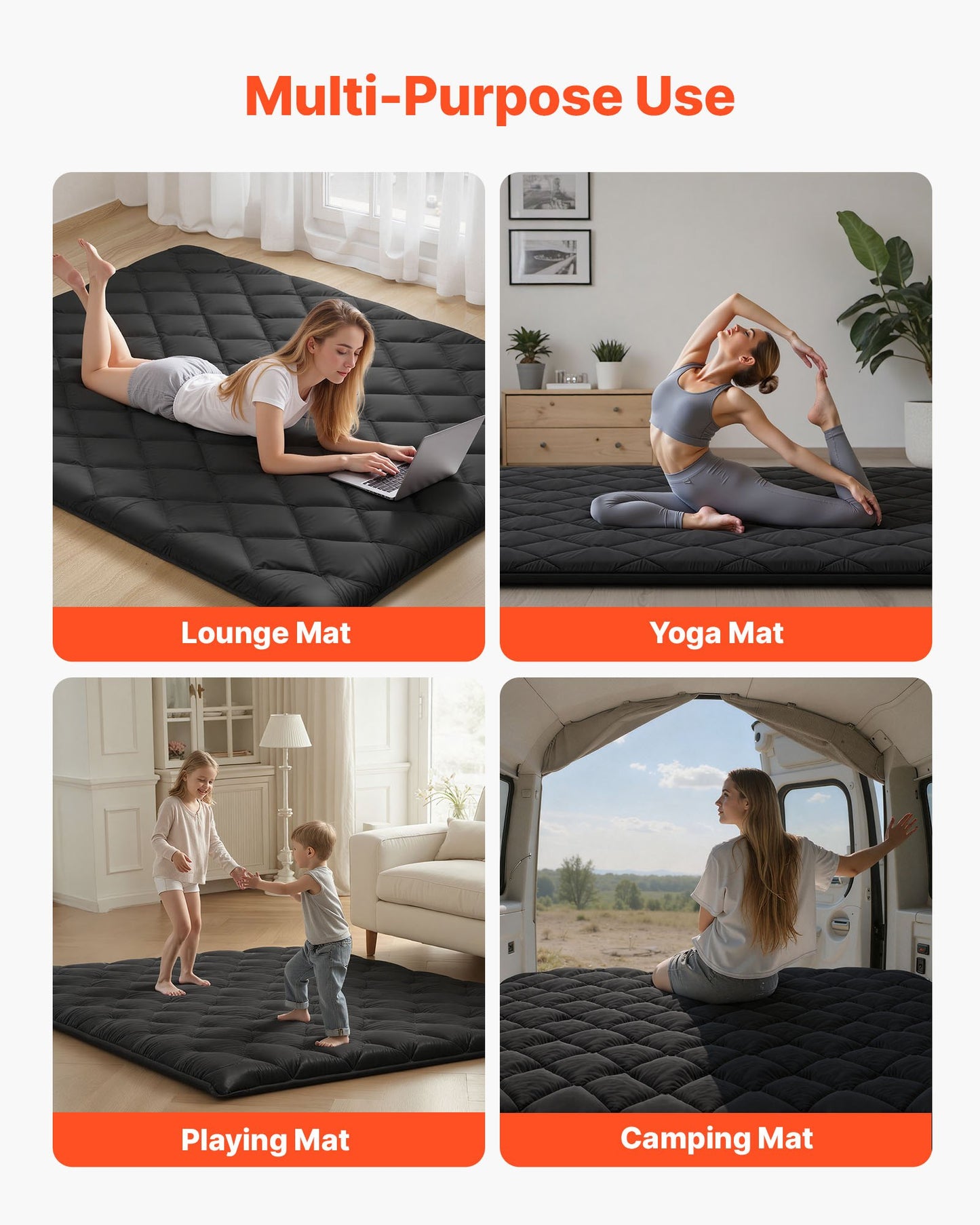 Japanese Tatami Mat, Queen Size Foldable Japanese Tatami Mattress, Futon Mattress with Storage Bag & Fastener, 9-Layer Floor Mat for Sleeping, Dorm, Meditation, Yoga, 80 x 60 x 3.5 in, Black