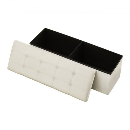 Foldable Storage Ottoman Bench, End of Bed Bench with Side Bags, Folding Upholstered Storage Chest Supports 660 lbs, Linen Bed Ottoman with Large Space for Living Room, Bedroom, Entryway, Beige