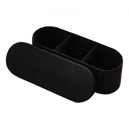 Oval Storage Ottoman Bench, Foldable Teddy Fleece End of Bed Bench, Folding Upholstered Bed Ottoman Chest with Large Storage Space, Supports 660 lbs, for Living Room, Bedroom, Entryway, Black