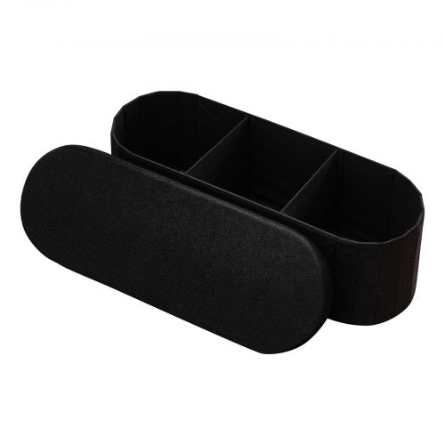 Oval Storage Ottoman Bench, Foldable Teddy Fleece End of Bed Bench, Folding Upholstered Bed Ottoman Chest with Large Storage Space, Supports 660 lbs, for Living Room, Bedroom, Entryway, Black
