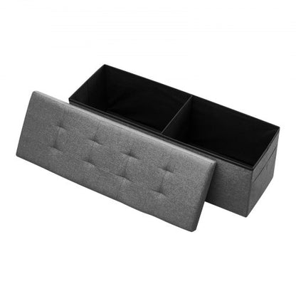 Foldable Storage Ottoman Bench, End of Bed Bench with Side Bags, Folding Upholstered Storage Chest Supports 660 lbs, Linen Bed Ottoman with Large Space for Living Room, Bedroom, Entryway, Grey