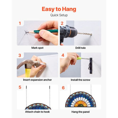 Tiffany-style hanging window panel with chain, 91 x 43 cm | EU