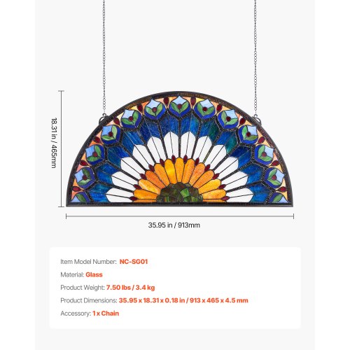 Tiffany-style hanging window panel with chain, 91 x 43 cm | EU