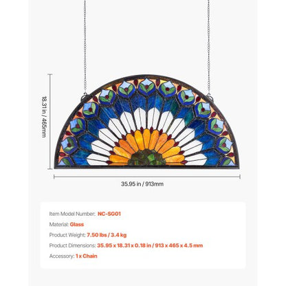 Tiffany-style hanging window panel with chain, 91 x 43 cm | EU