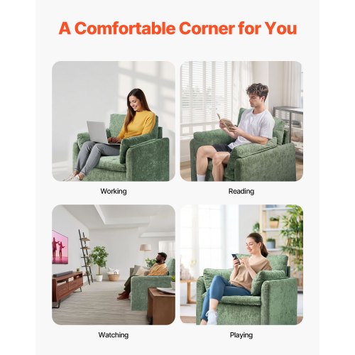 Grön Accentfåtölj med Armstöd Fåtölj i Enkelt Tyg för Hemmakontor