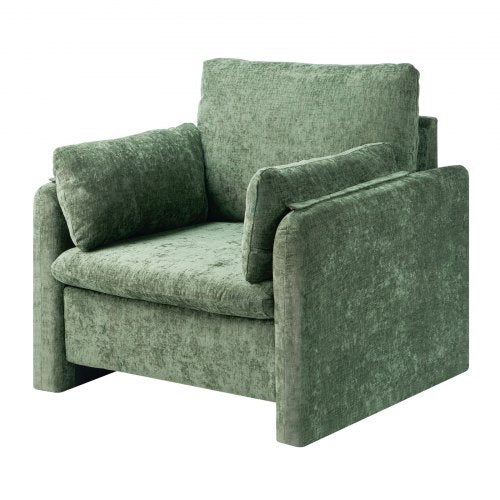 Green Accent Chair, Modern Upholstered Accent Chair with Armrests, Cloth Arm Chairs with Thick Cushion and Arched Backrest, Single Fabric Armchair for Living Room, Bedroom, Study, Office