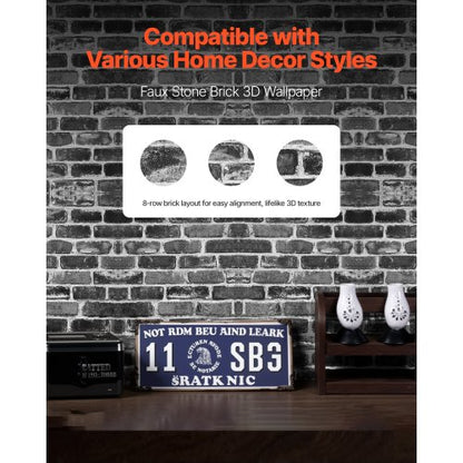 självhäftande tapet 45 cm x 10 m grå tegelsten vattentät för sovrum |  EU