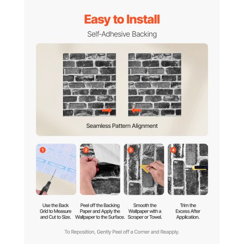 självhäftande tapet 45 cm x 10 m grå tegelsten vattentät för sovrum |  EU