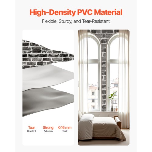 självhäftande tapet 45 cm x 10 m grå tegelsten vattentät för sovrum |  EU