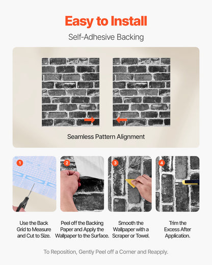 Peel and Stick Wallpaper, 17.7 x 393.7 inch Contact Paper Gray Brick Waterpoof Self Adhesive, Easy to Clean & Peel Wall Decorative Vinyl Roll for Bedroom Kitchen Bathroom Office Desk