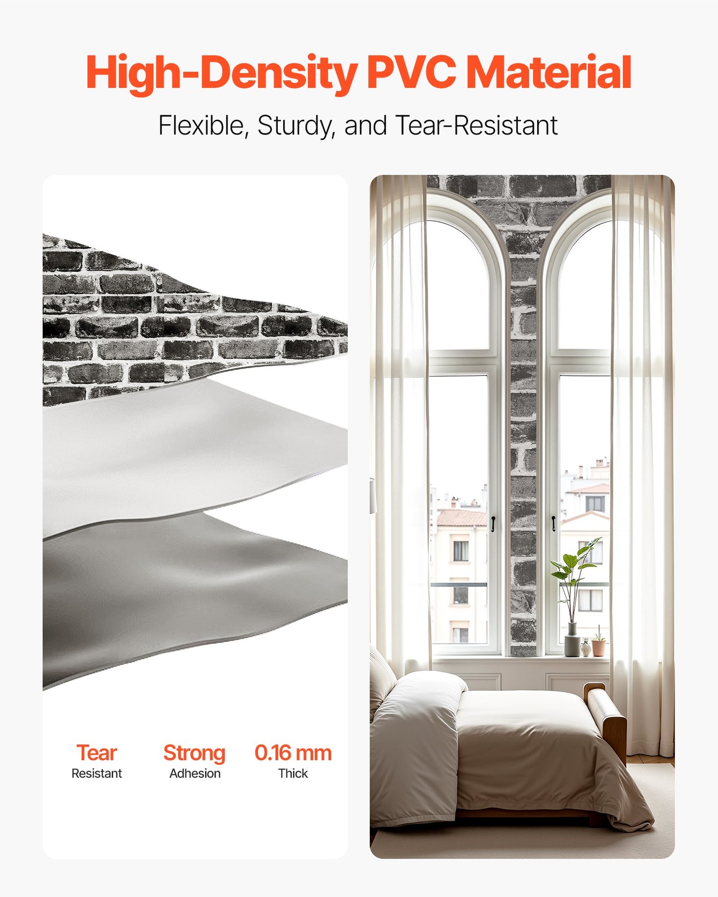 Peel and Stick Wallpaper, 17.7 x 393.7 inch Contact Paper Gray Brick Waterpoof Self Adhesive, Easy to Clean & Peel Wall Decorative Vinyl Roll for Bedroom Kitchen Bathroom Office Desk